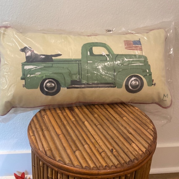 Decorative Pillow with Dog in a Green Truck - Picture 1 of 4